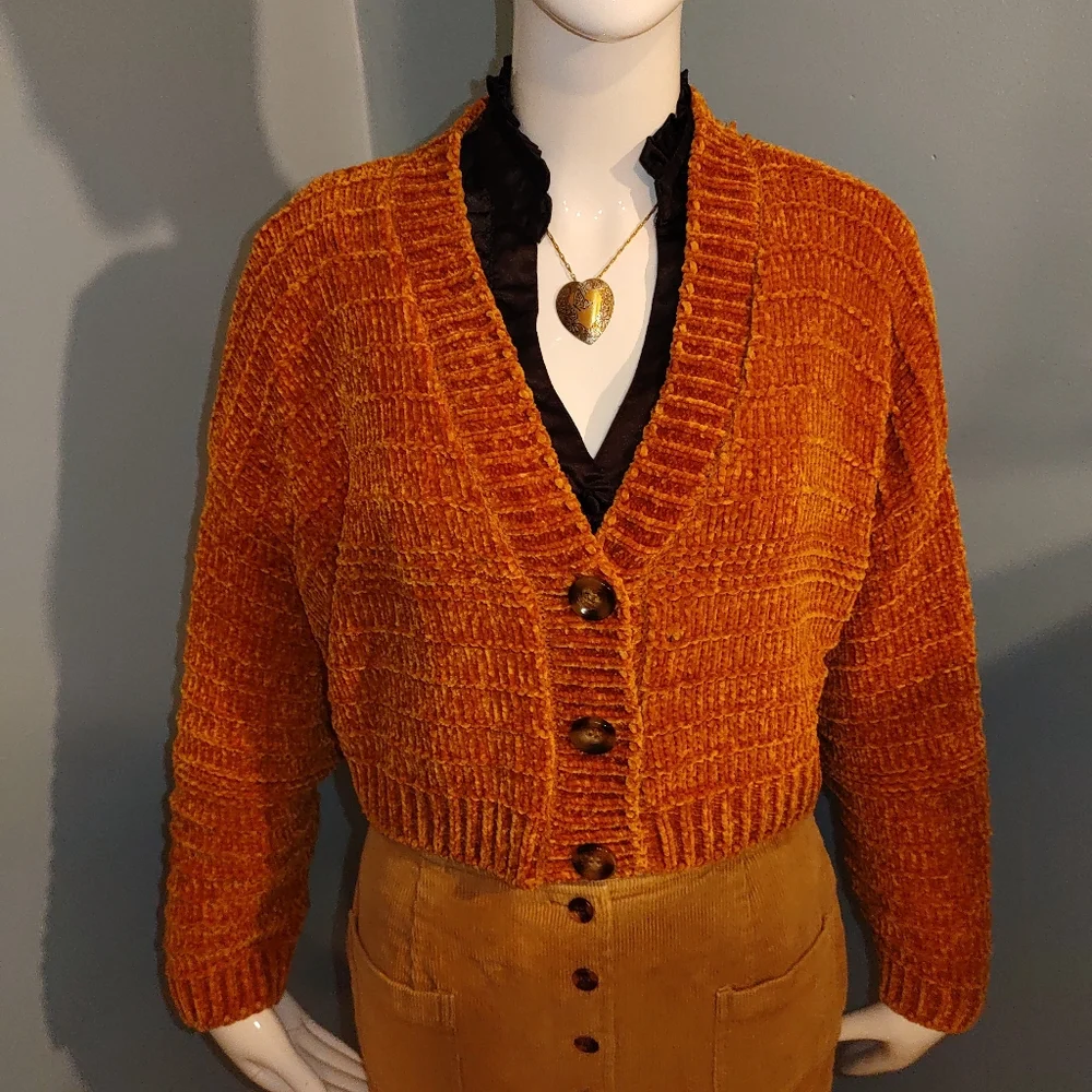 🍄Chanelle Cropped Cardigan Small color Rust - Picture 3 of 8
